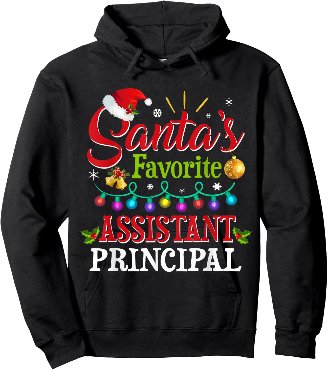 Santa's Favorite Assistant Principal Christmas Light Hoodie - Hoodie | Black