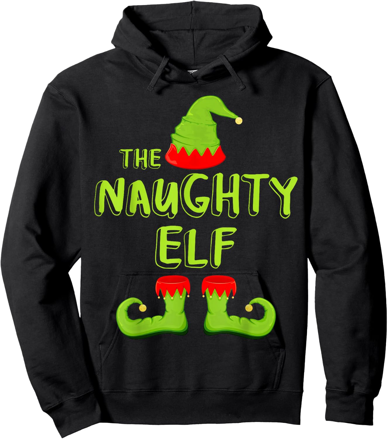 The Naughty Elf Shirt Adult Kids Matching Christmas Elf Hoodie - Hoodie | Black