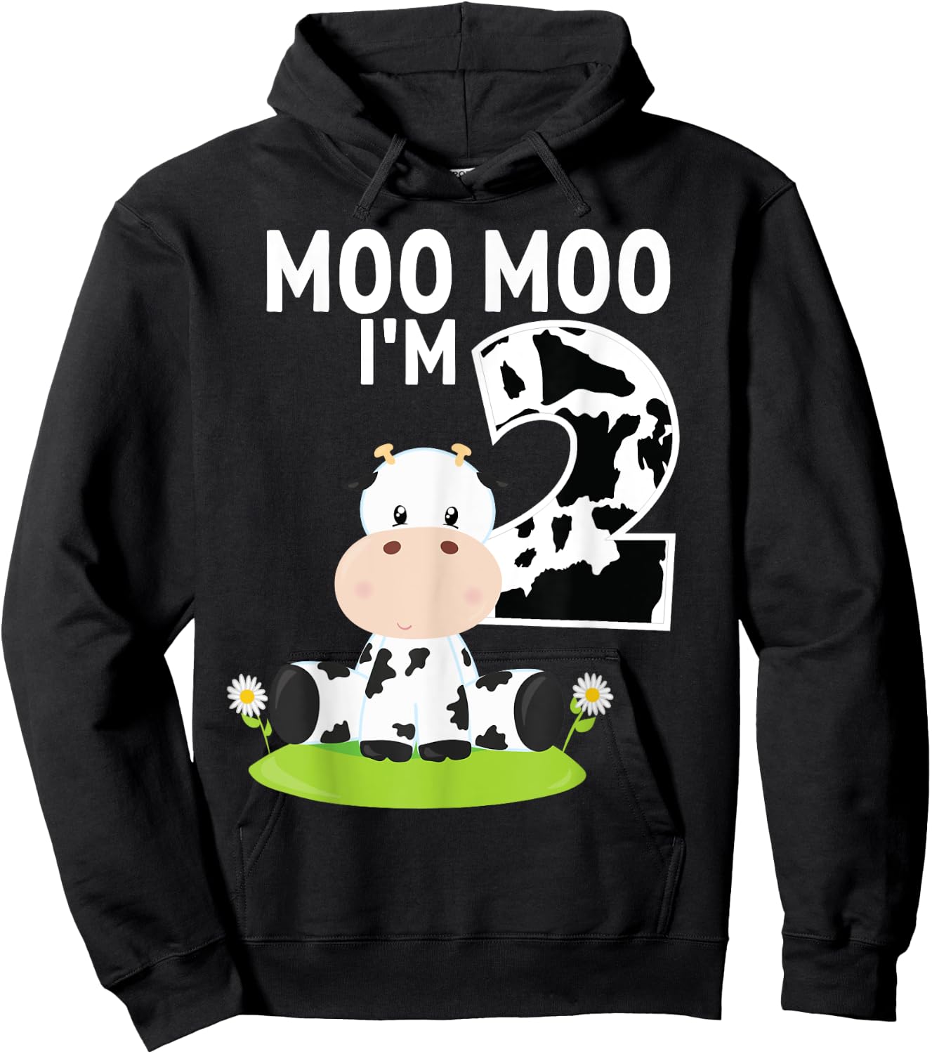 Moo Moo I'm Two 2nd Birthday Funny Cute Cow Sounds Toddler Hoodie - Hoodie | Black