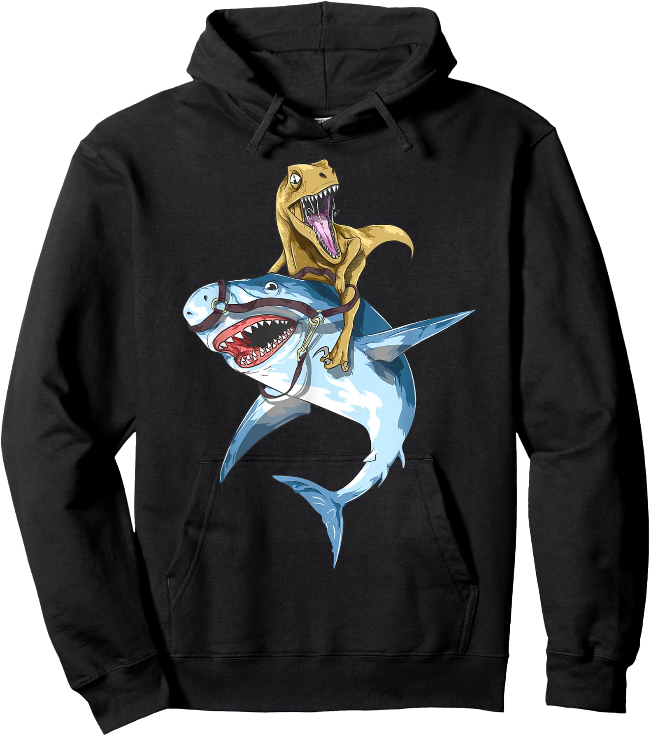 Velociraptor Riding Shark Raptor Dinosaur Jawsome Kids Boys Hoodie - Hoodie | Black