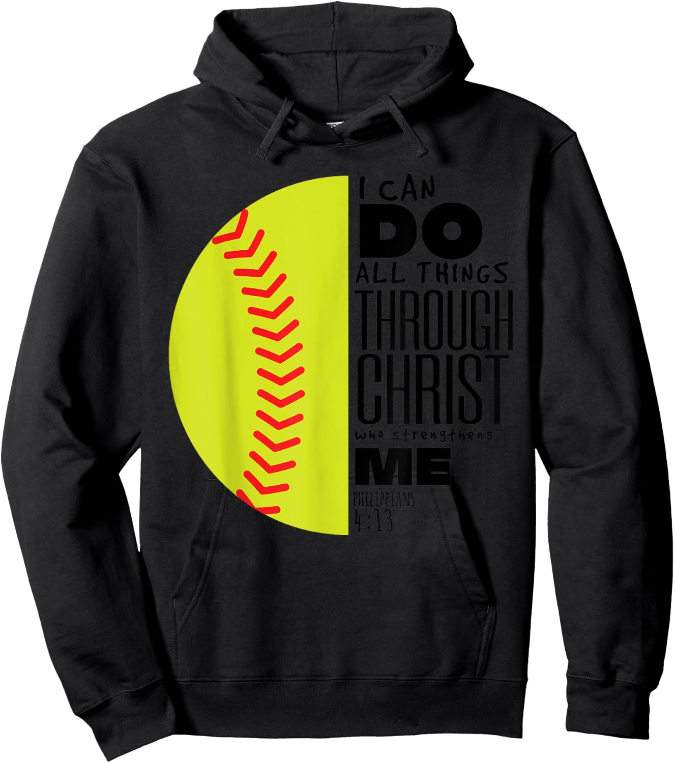 Philippians 4:13 Christian Softball Funny Bible Verse Gift Hoodie - Hoodie | Black
