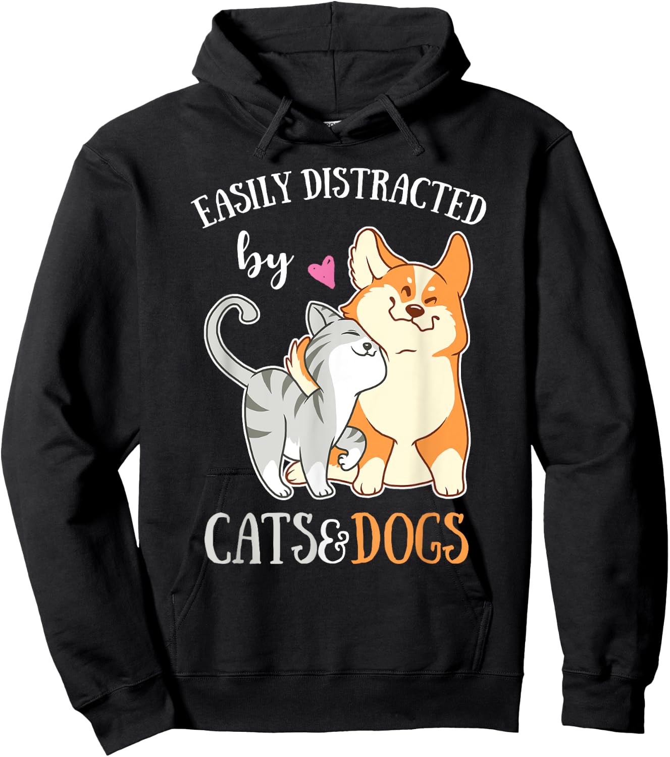 Easily Distracted By Cats And Dogs Corgi Kitten Kids Hoodie - Hoodie | Black