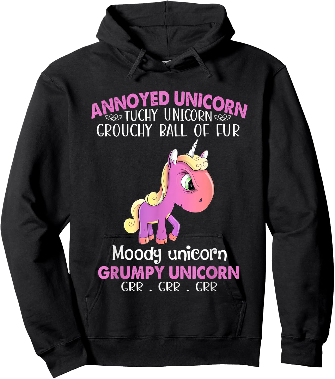Annoyed Unicorn Touchy Unicorn Grouchy Ball Of Fur Moody Hoodie - Hoodie | Black