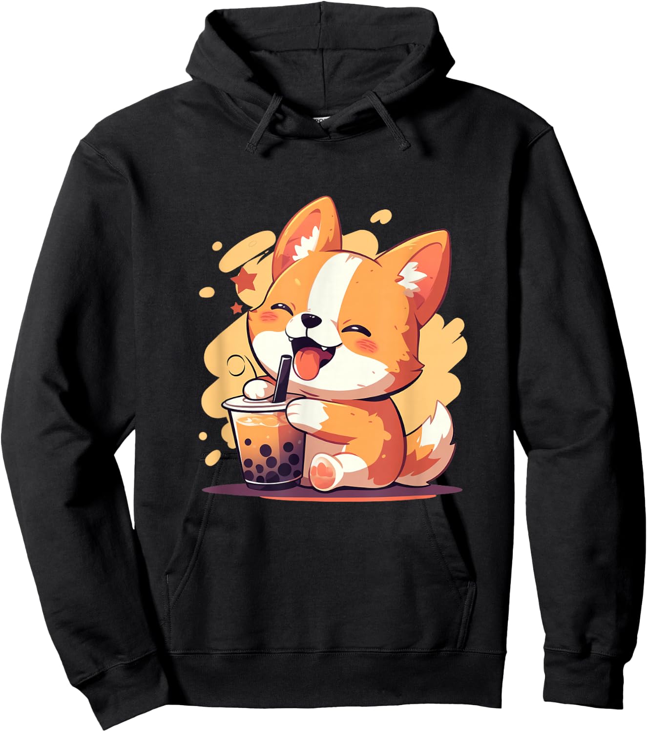 Cute Kawaii Corgi Drinking Boba Tea Hoodie - Hoodie | Black
