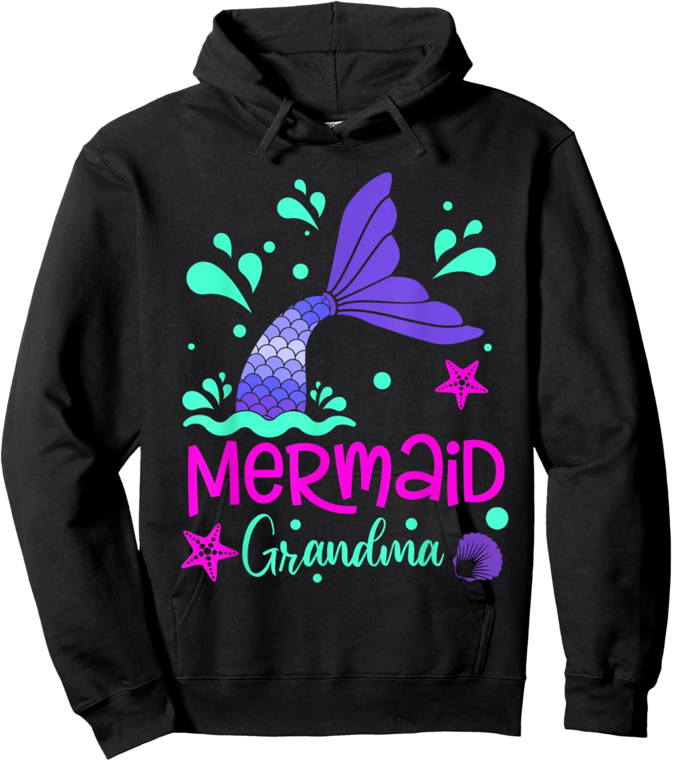 Mermaid Grandma Funny Matching Family Bday Party Squad Hoodie - Hoodie | Black