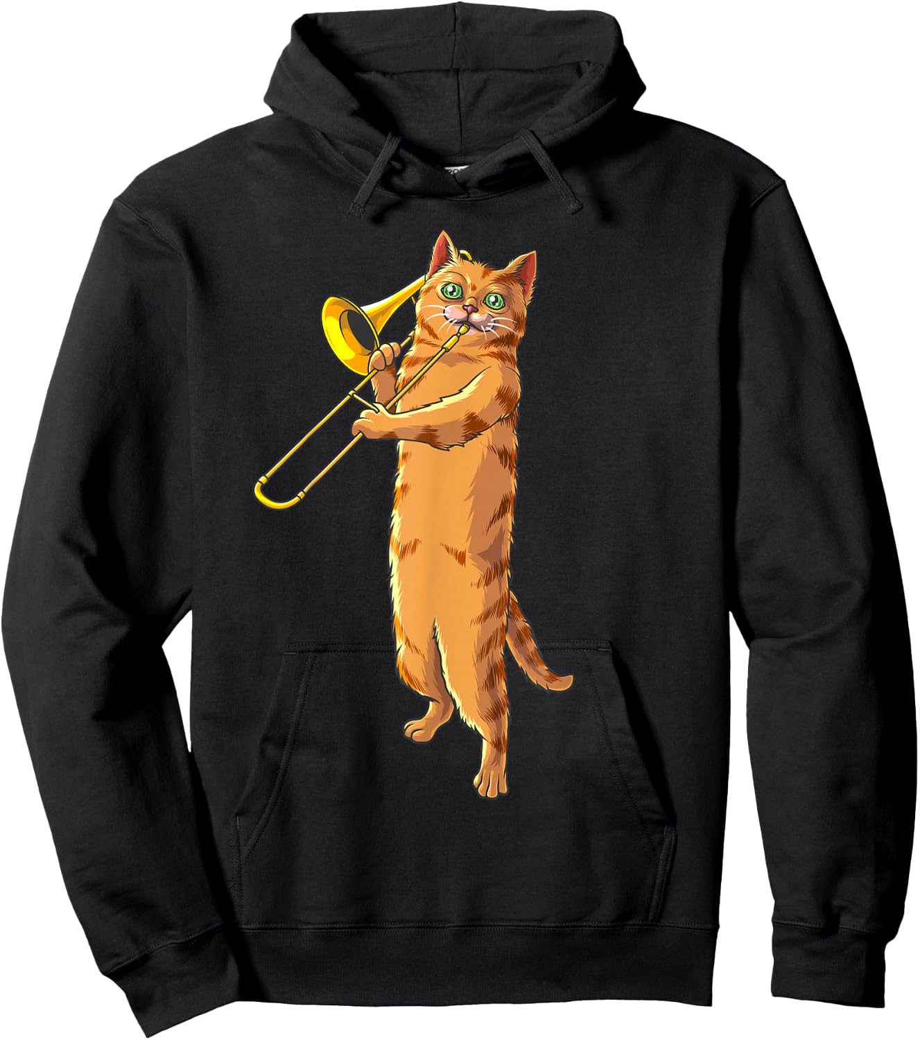 Funny Cat Playing Trombone Gift | Cool Kitten Musician Fan Hoodie - Hoodie | Black