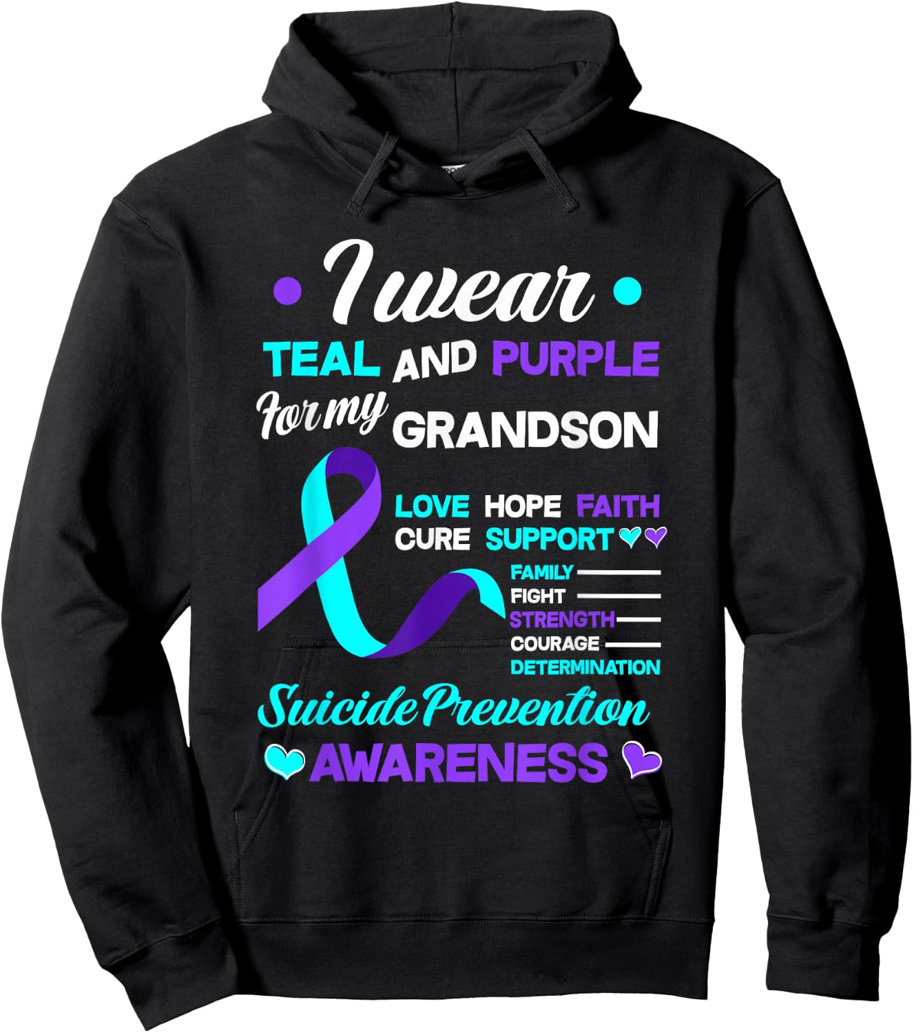 I Wear Teal & Purple For My Grandson Suicide Prevention Hoodie - Hoodie | Black