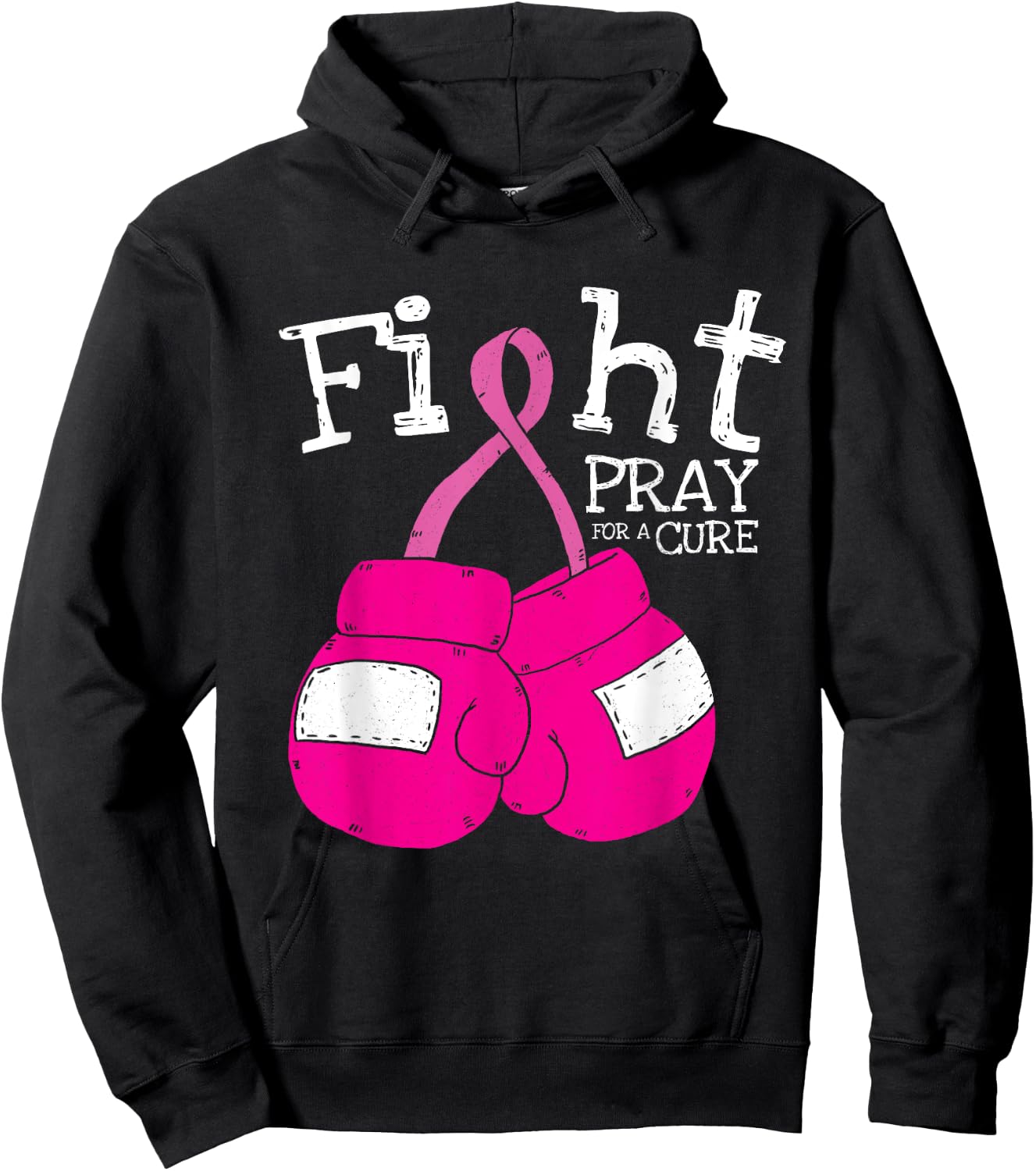 Pink Ribbon Fight Inspirational Breast Cancer Awareness Gift Hoodie - Hoodie | Black