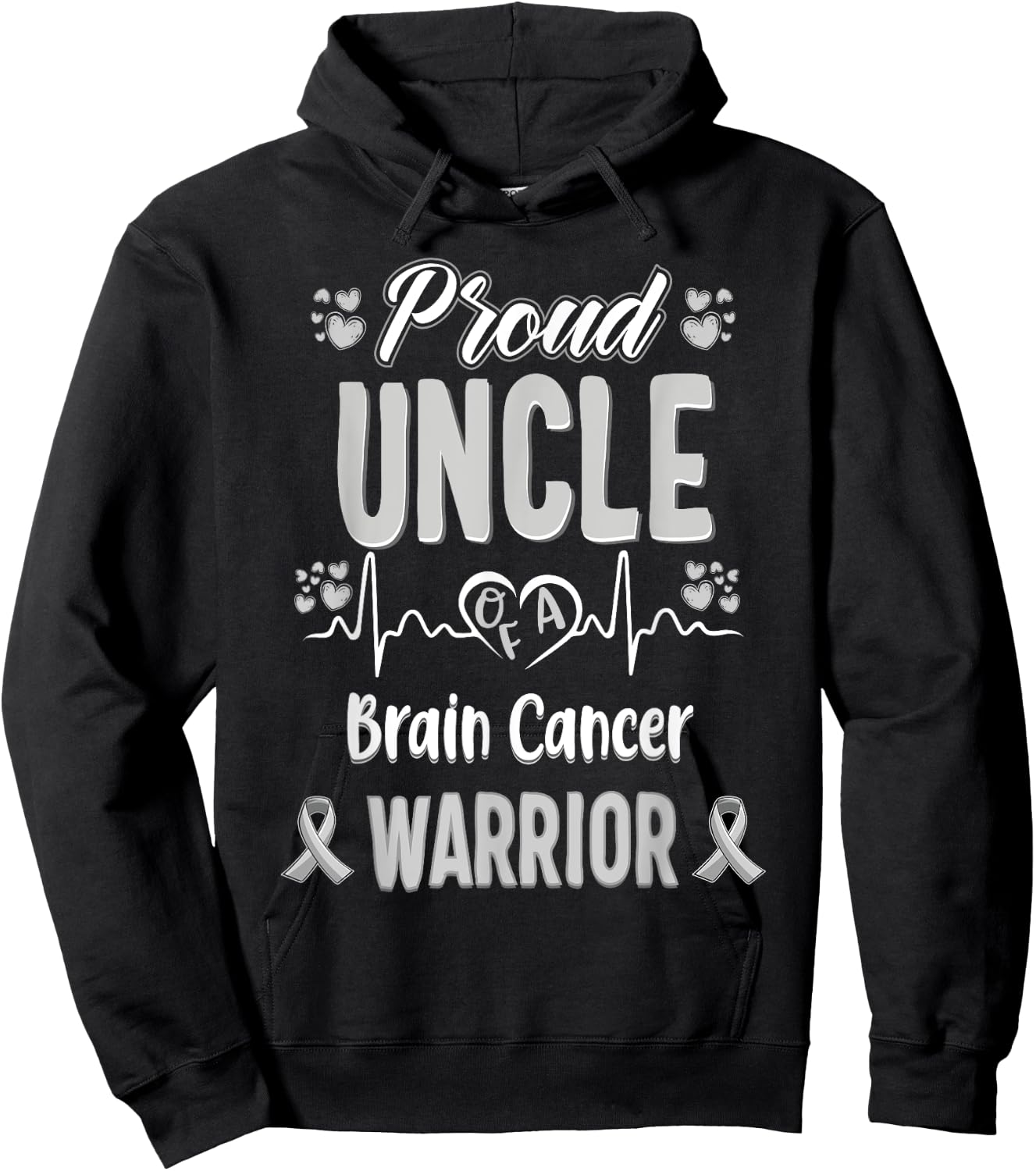 proud Uncle Brain cancer warrior awareness ribbon Grey Hoodie - Hoodie | Black