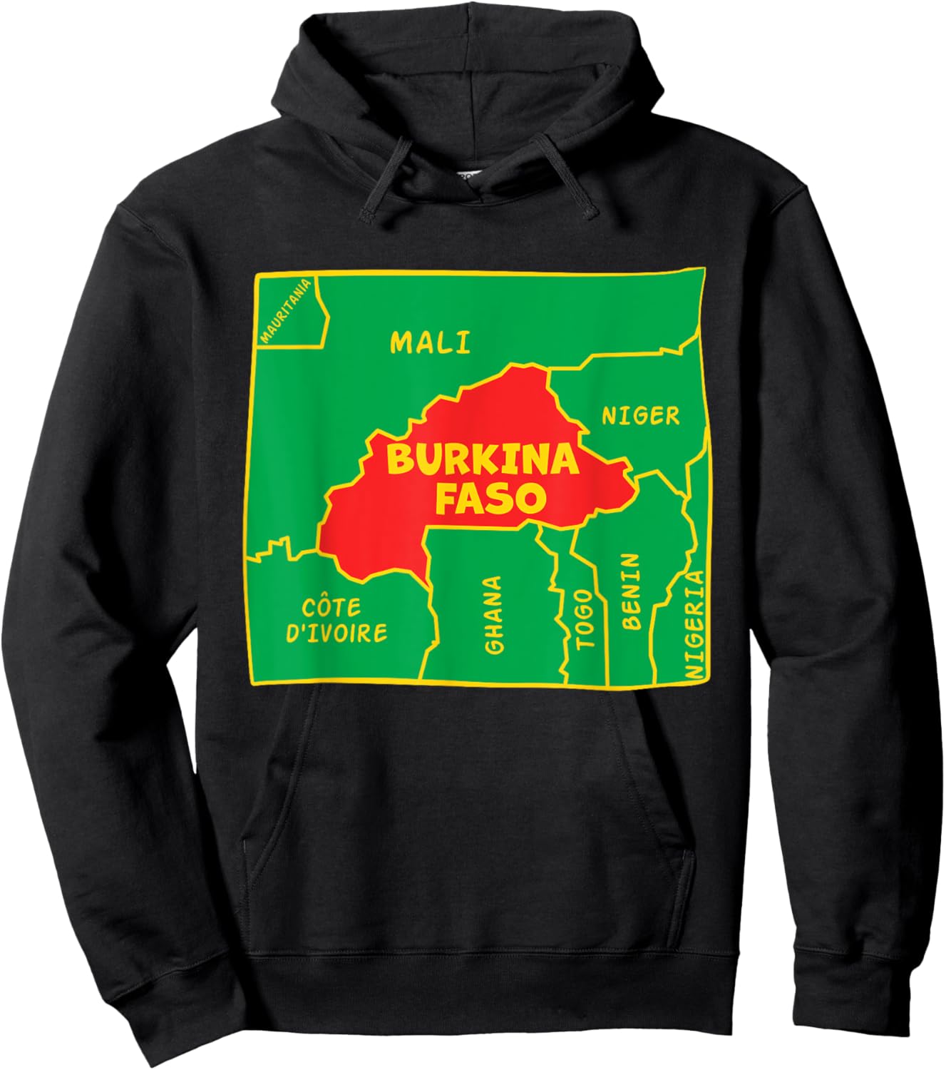 Burkina Faso Map in flag colors. Surrounding countries Hoodie - Hoodie | Black