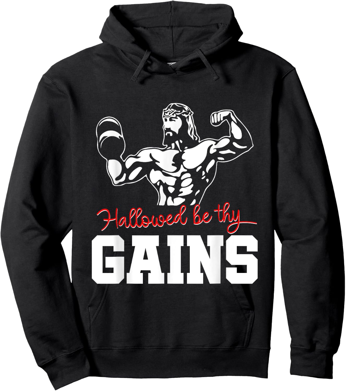 Weight Lifting Bodybuilding Hallowed Be Thy Gains Jesus Hoodie - Hoodie | Black