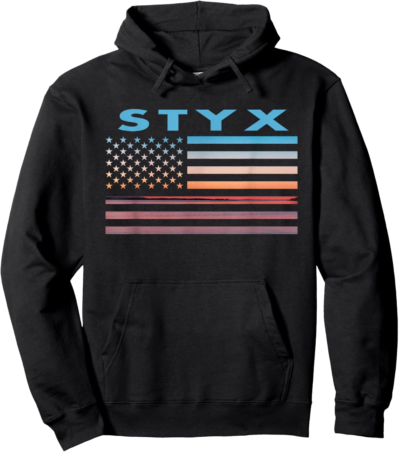 Vintage Sunset American Flag Styx, Texas Hoodie - Hoodie | Black
