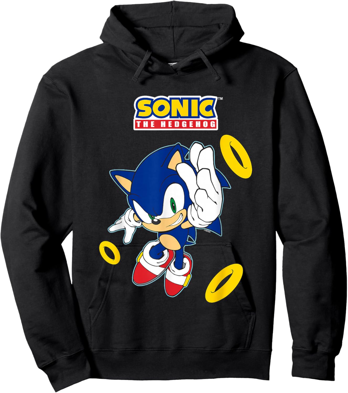 Sonic The Hedgehog In A Hurry Golden Rings Cool Shot Hoodie - Hoodie | Black