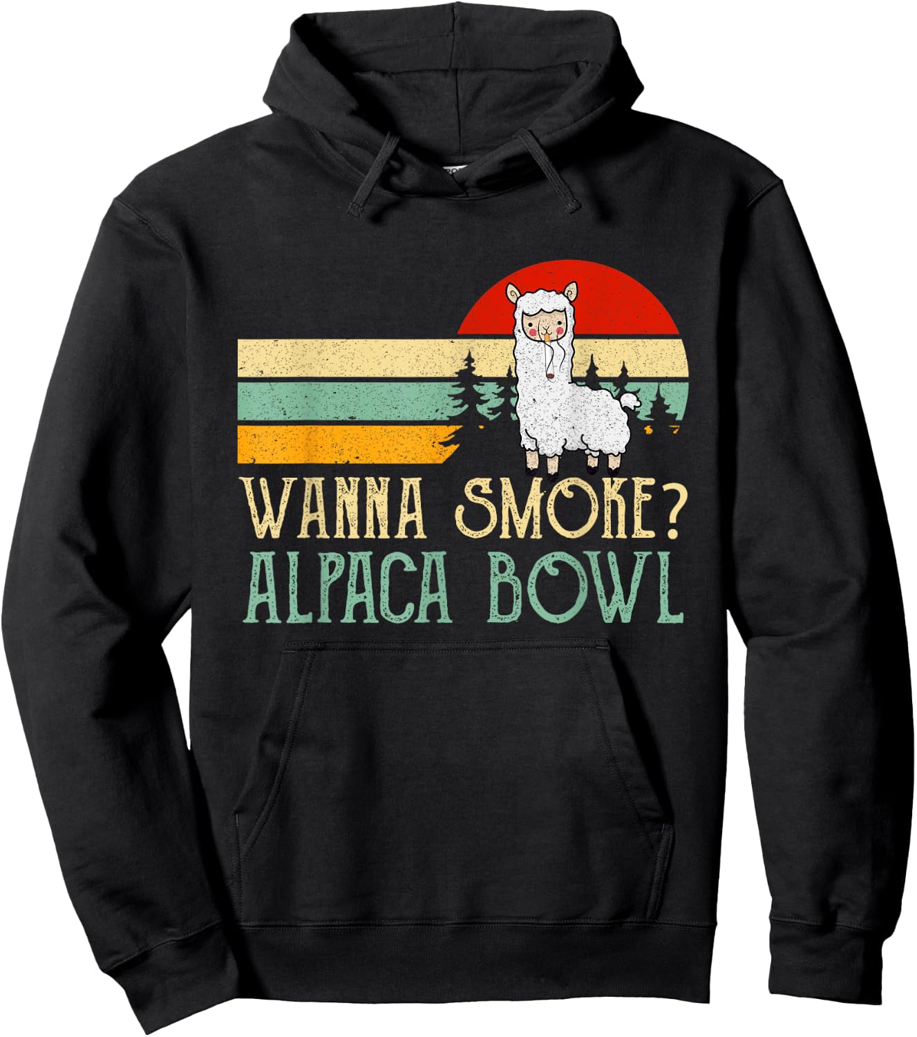 Wanna Smoke Alpaca Bowl Funny Llama Smoking Cannabis Weed Hoodie - Hoodie | Black