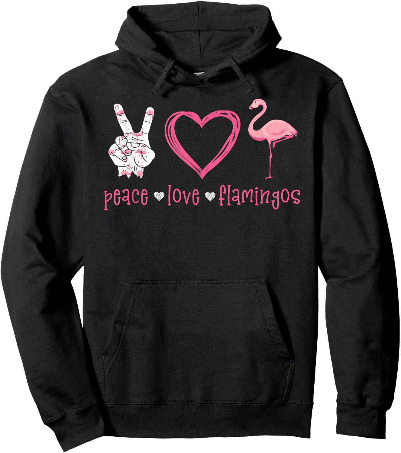 Peace Love Flamingo Hand Sign Heart Flamingo Lovers Hoodie - Hoodie | Black