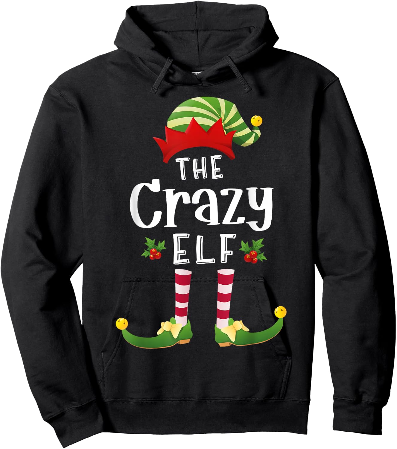 Crazy Christmas Elf Matching Pajama X-Mas Party Hoodie - Hoodie | Black