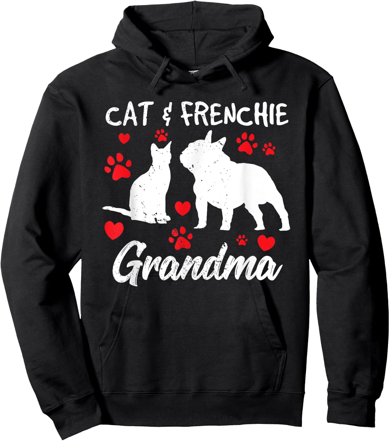 Cat and French Bulldog Grandma Frenchie Dog Grandmother Cute Women Hoodie - Hoodie | Black