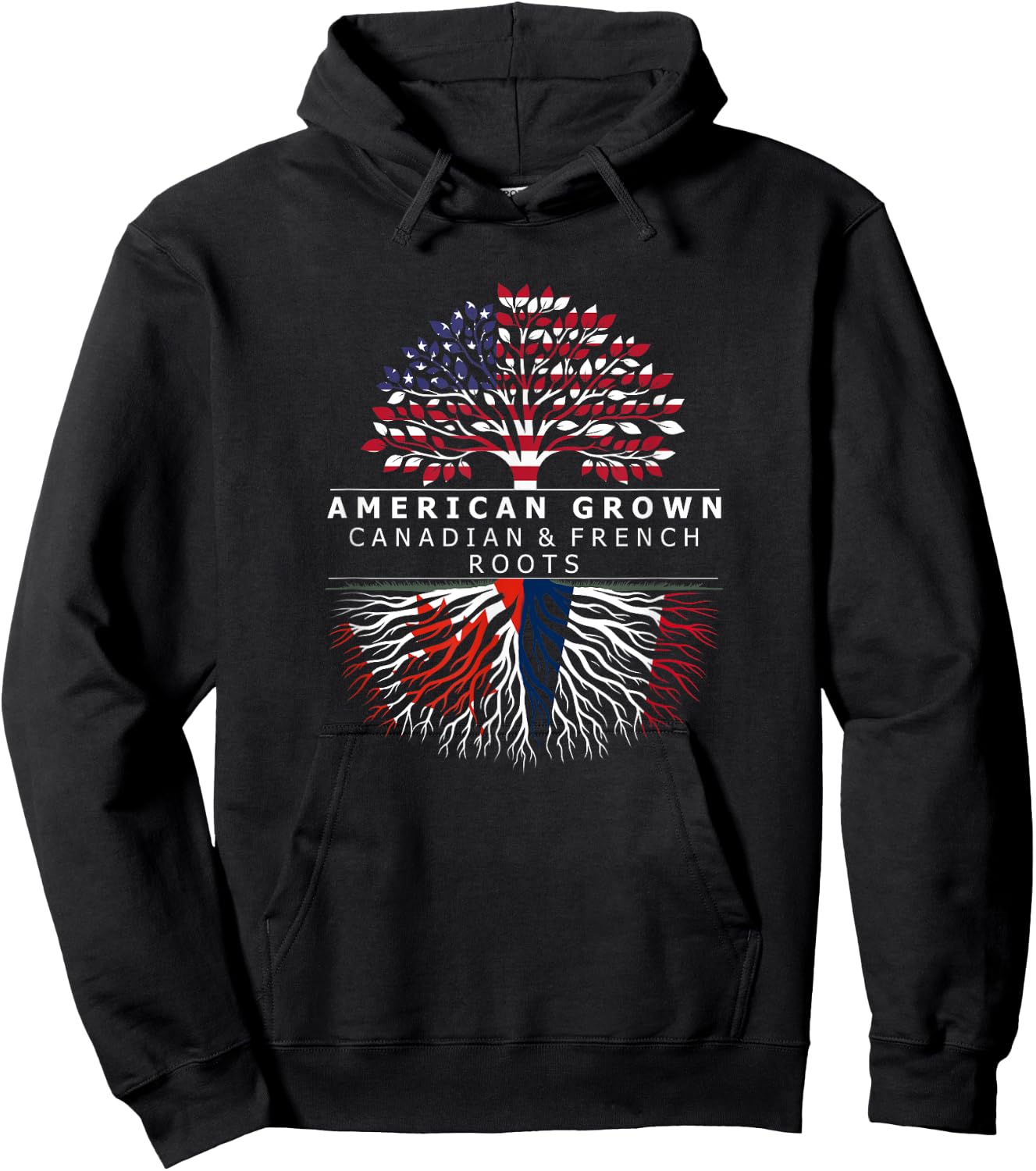 American Grown with Flag Heritage Canadian French Roots Hoodie - Hoodie | Black