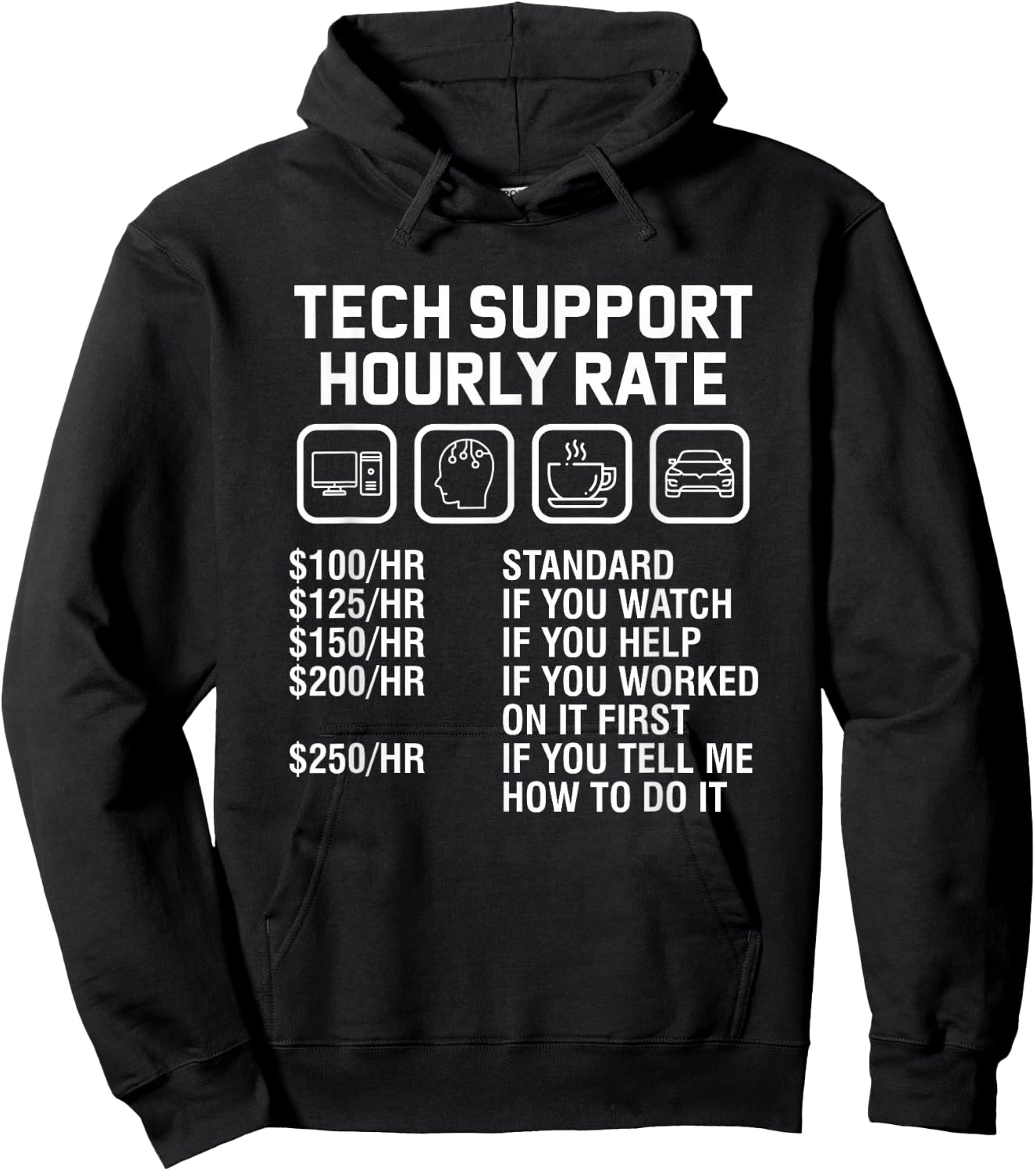 Funny Technical Support Hourly Rate Computer Techie Geek Hoodie - Hoodie | Black