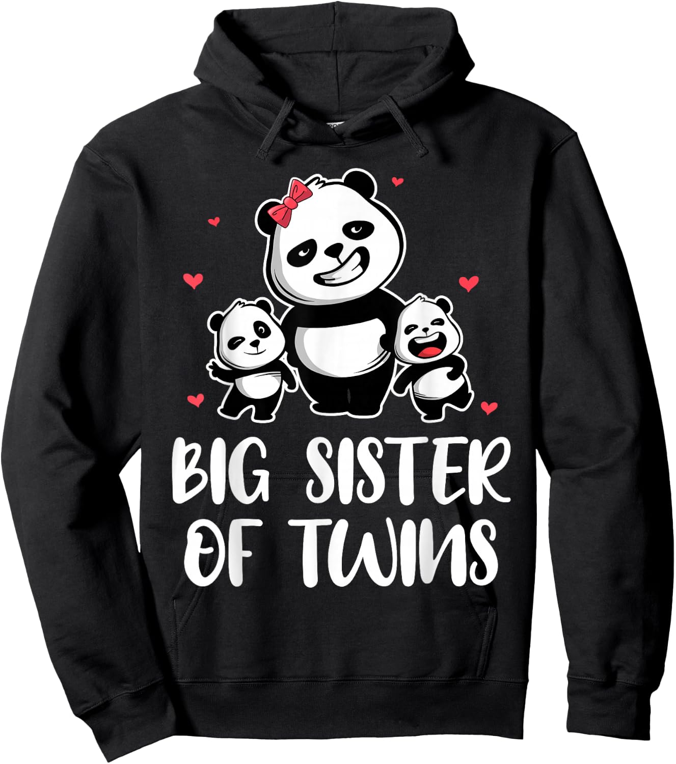 Big Sister of Twins Sis Panda Family Sister Birthday Gift Hoodie - Hoodie | Black