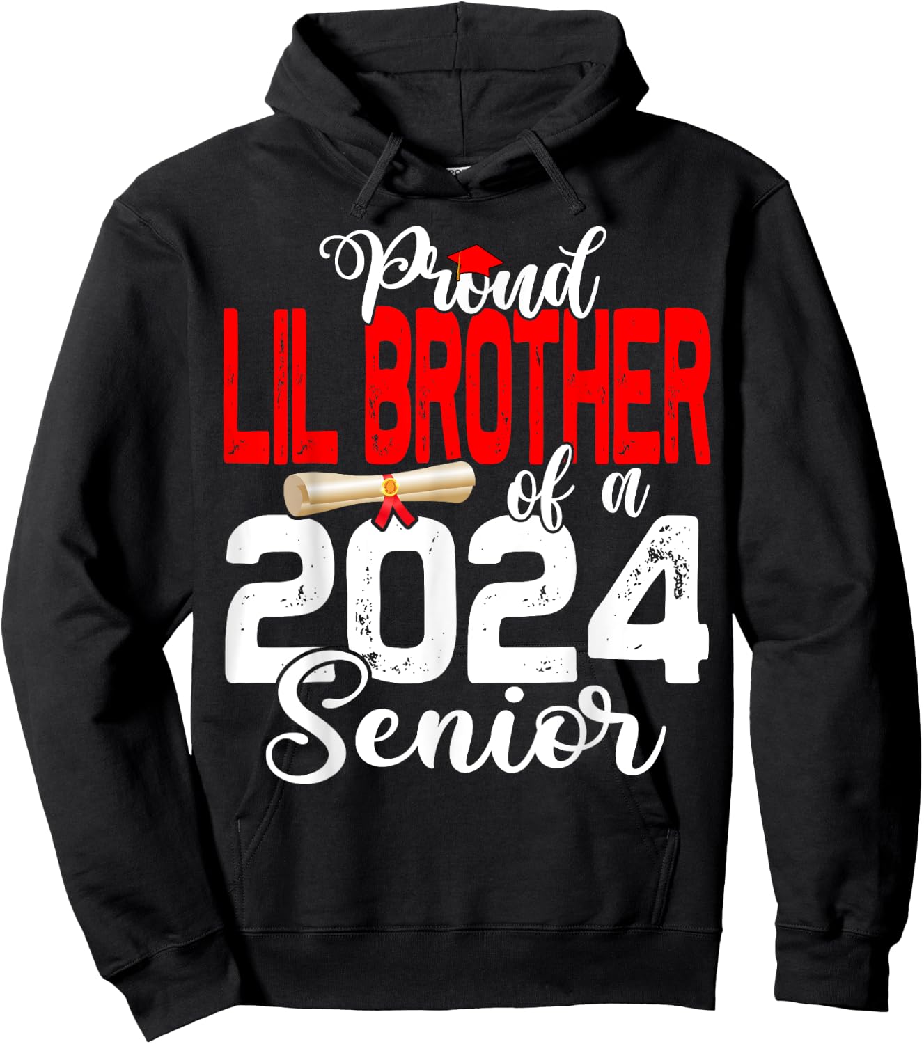Proud Lil Brother Of A Class Of 2024 Senior Graduation 24 Hoodie - Hoodie | Black