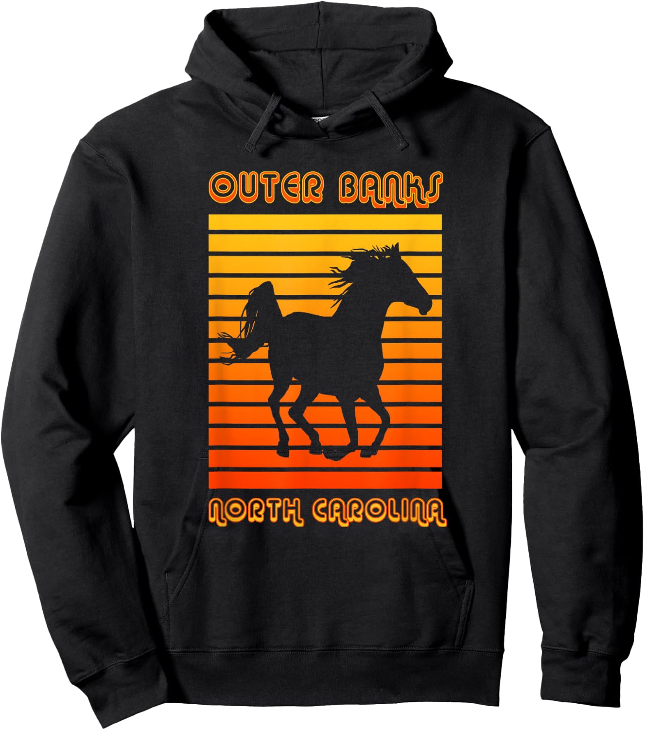Retro OBX NC Corolla Beach Vacation Outer Banks Wild Horses Hoodie - Hoodie | Black