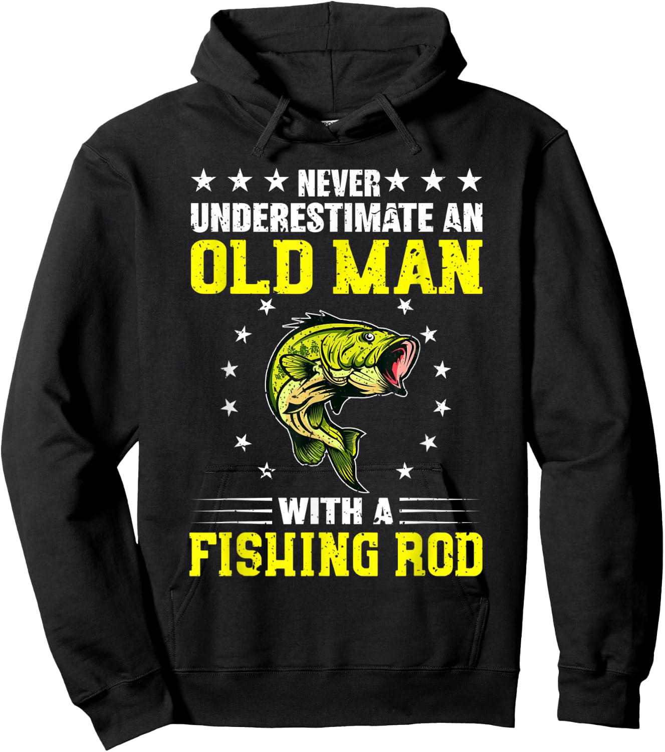 Never Underestimate An Old Man With Fishing Rod Hoodie - Hoodie | Black