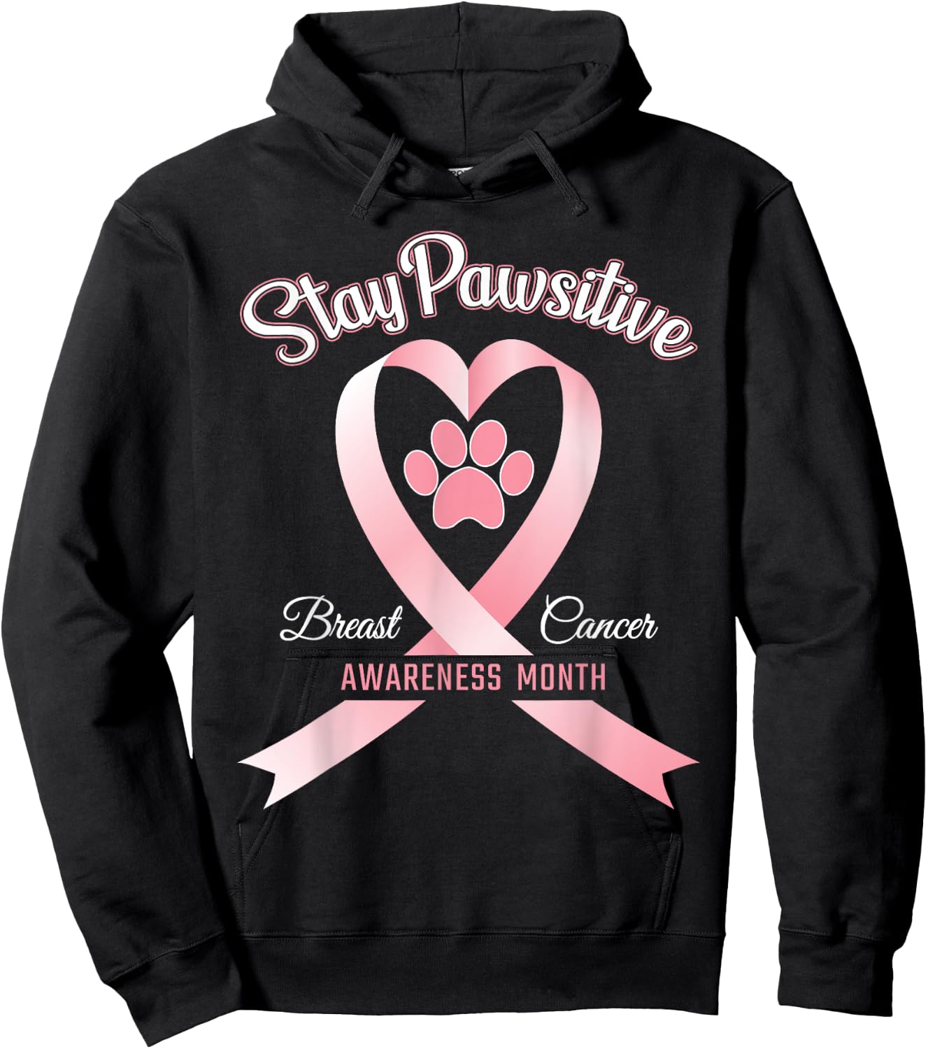 Pink Ribbon Dog Shirt Breast Cancer Stay Pawsitive Gift Hoodie - Hoodie | Black