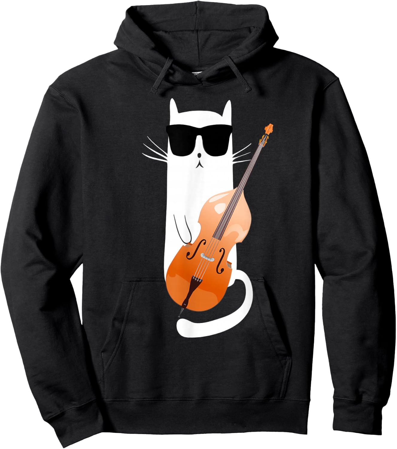Funny Cat Wearing Sunglasses Playing Double Bass Hoodie - Hoodie | Black