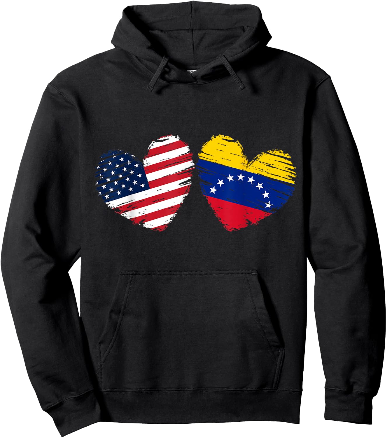USA Venezuela Flag Heart Valentines Day Venezuelan American Hoodie - Hoodie | Black