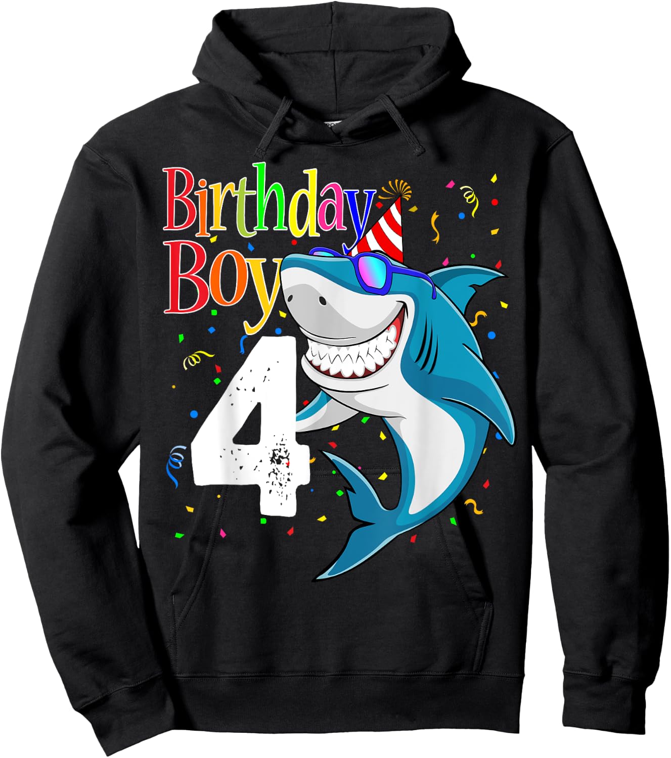 Kids 4th Birthday Boy Shark Shirts 4 Jaw-Some Four Boys Hoodie - Hoodie | Black