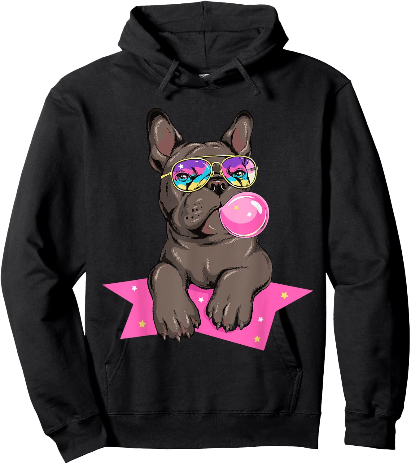 Funny French Bulldog Rockstar Bubblegum Frenchie Dog Lover Men Women Kids Hoodie - Hoodie | Black