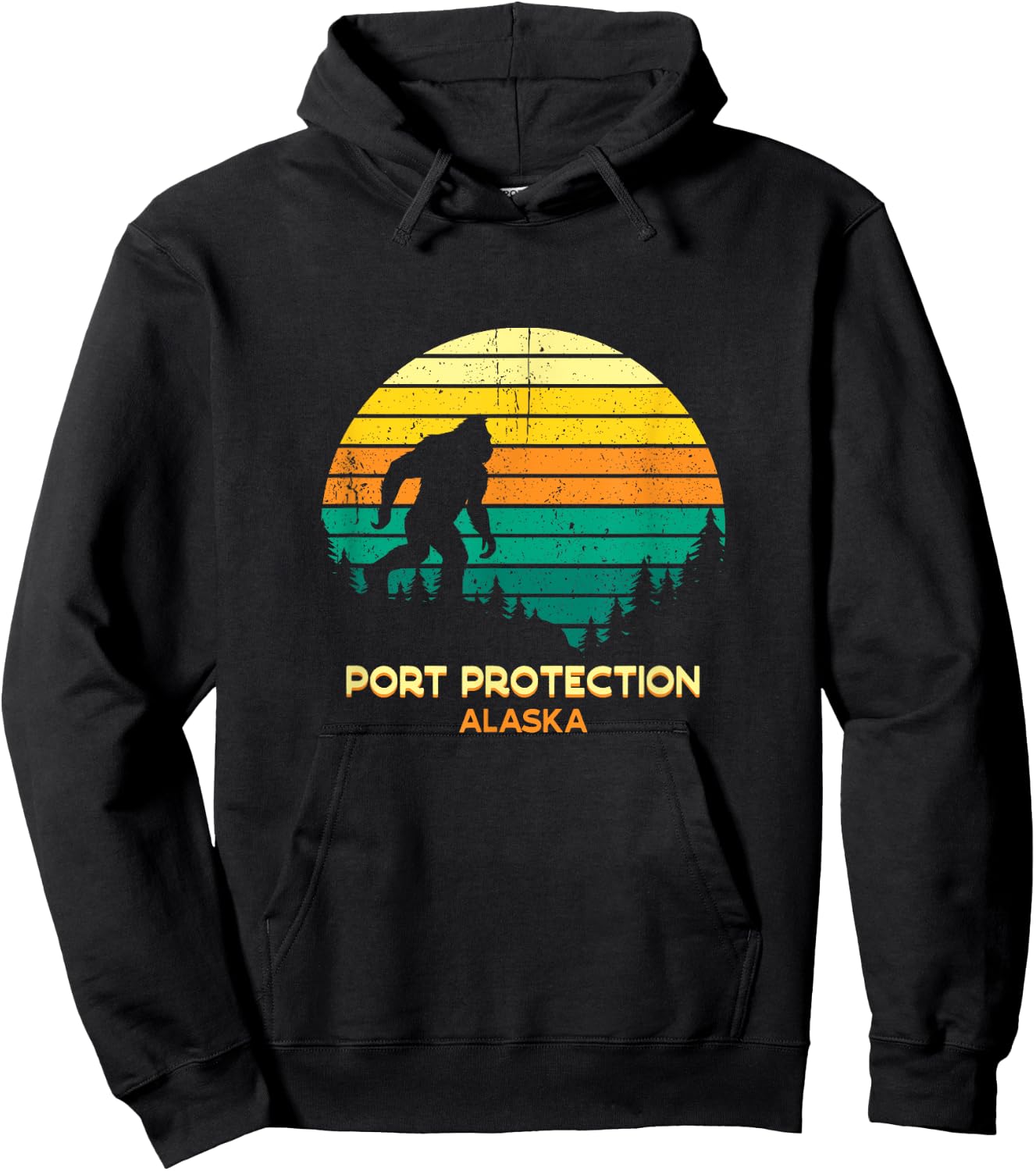 Retro Bayou Port Protection, Alaska Bigfoot Souvenir Hoodie - Hoodie | Black