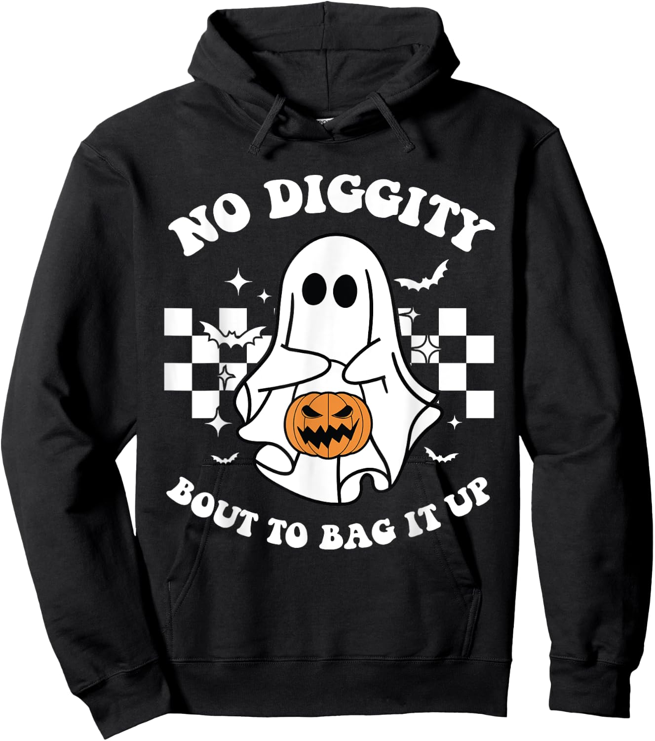 No Diggity Bout to Bag It Up Cute Ghost Halloween Kids Candy Hoodie - Hoodie | Black