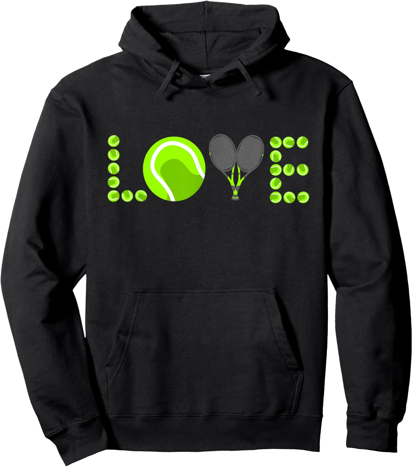 Tennis Graphic Green Player Racket Pattern Love Logo Ball Hoodie - Hoodie | Black