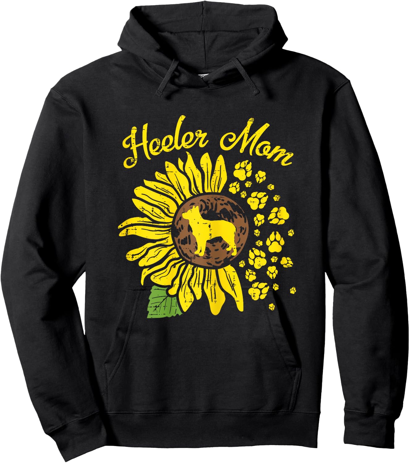 Heeler Mom Sunflower Paw Blue Red Australian Cattle Dog Gift Women Hoodie - Hoodie | Black