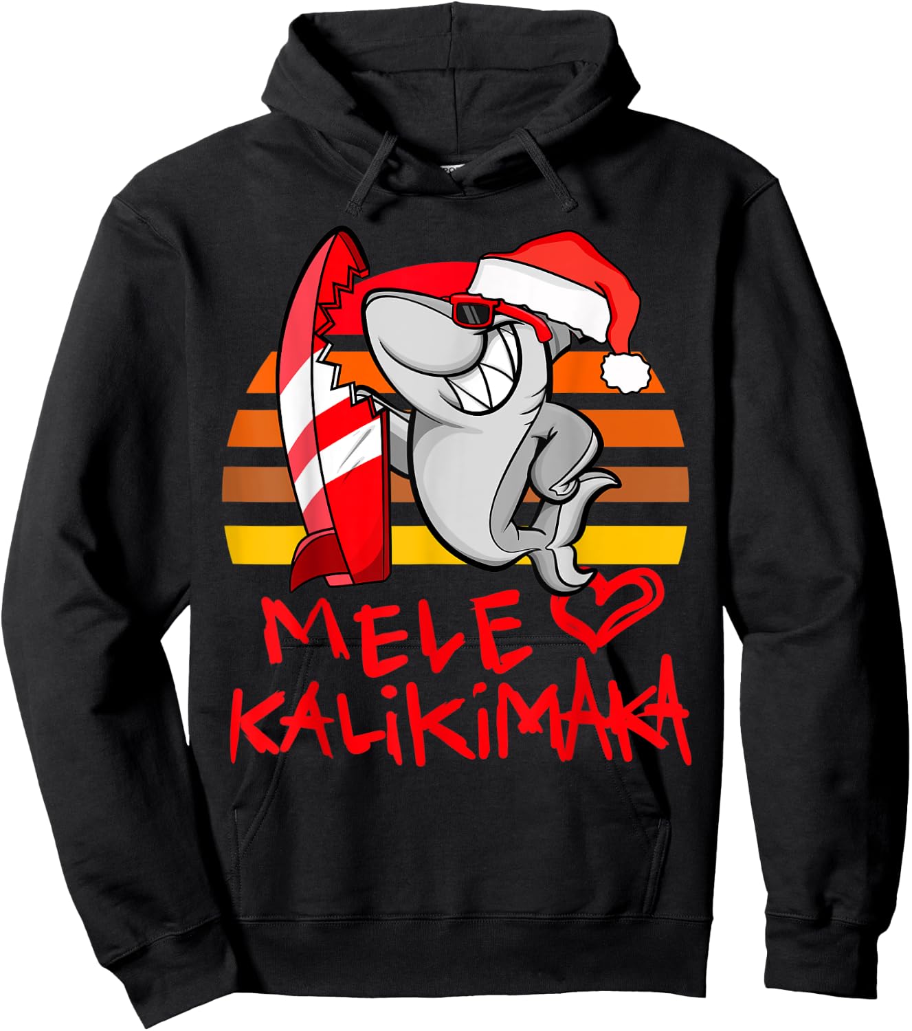 Mele Kalikimaka Christmas Shark Retro Sunset Hoodie - Hoodie | Black