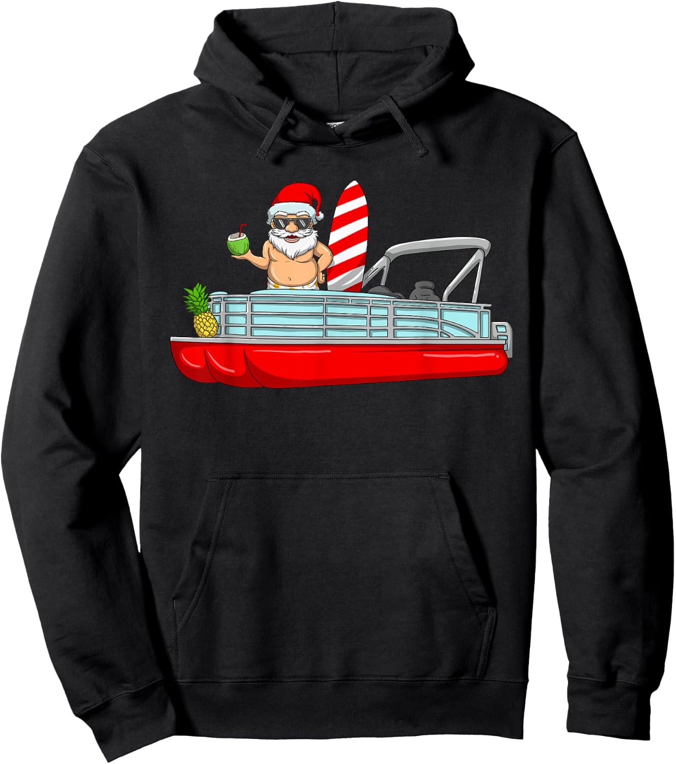 Christmas In July Santa Pontoon Boat Christmas In July Hoodie - Hoodie | Black