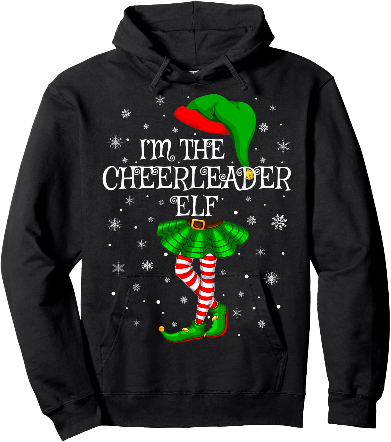Cheerleader Elf Christmas Matching Family Women Girls Elf Hoodie - Hoodie | Black