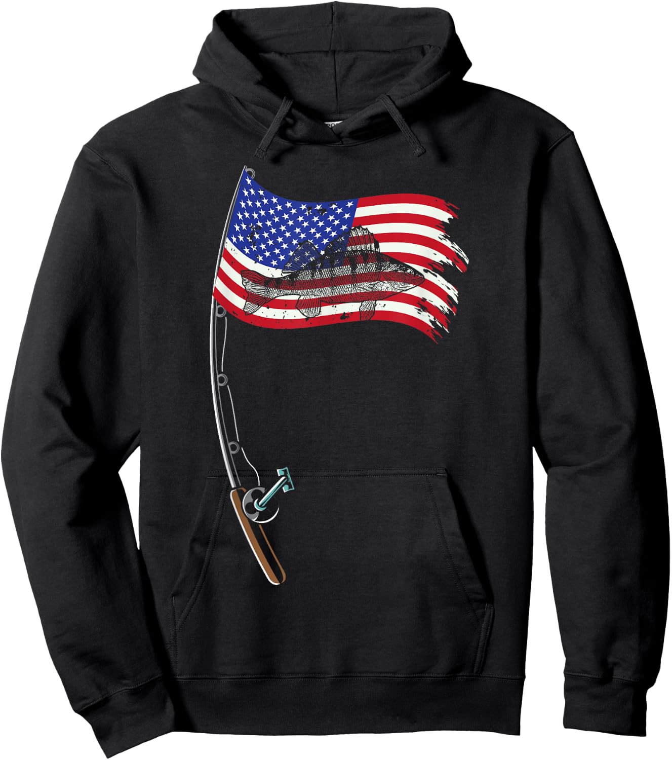 American Flag Fishing Gift Pole Walleye Fisherman Cool Fish Hoodie - Hoodie | Black