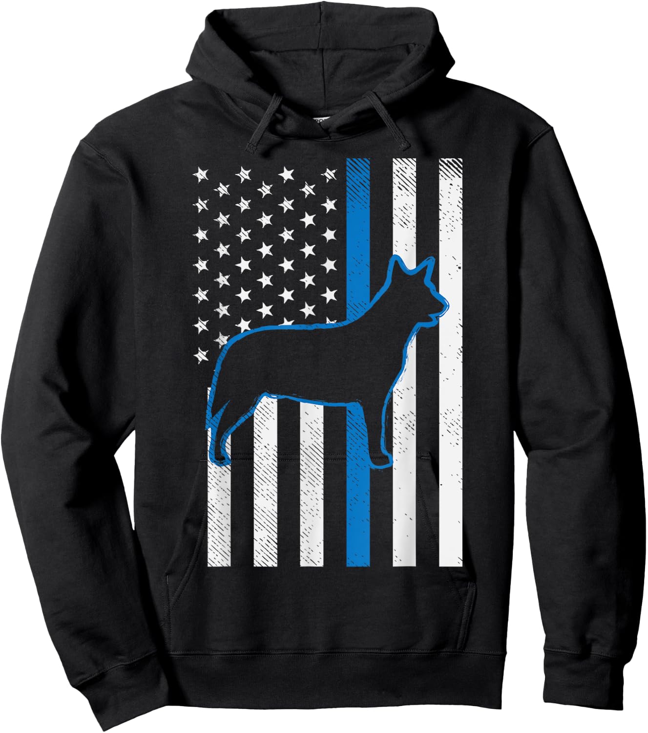 Thin Blue Line US Flag Heeler Police Cattle Dog Patriot Gift Men Women Kids Hoodie - Hoodie | Black