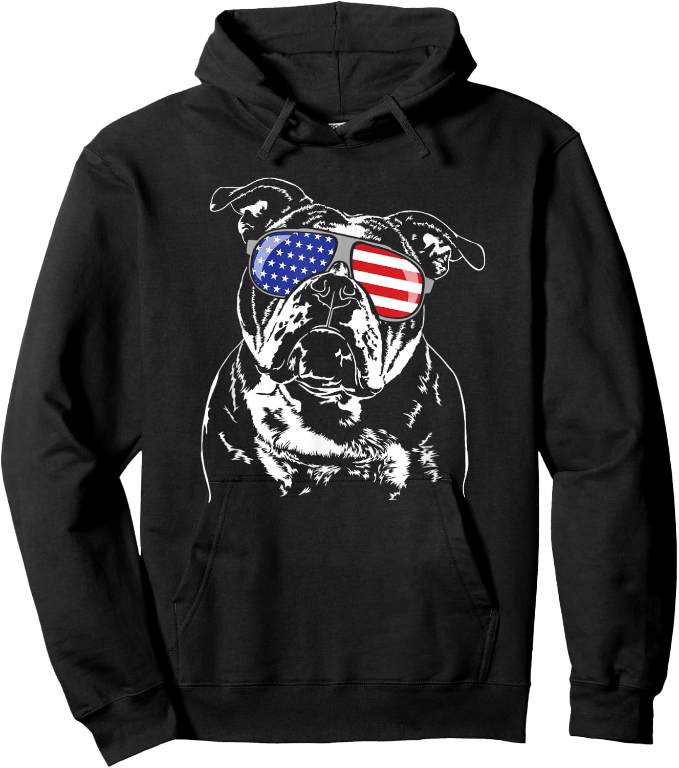Funny Proud Old English Bulldog American Flag sunglasses Hoodie - Hoodie | Black