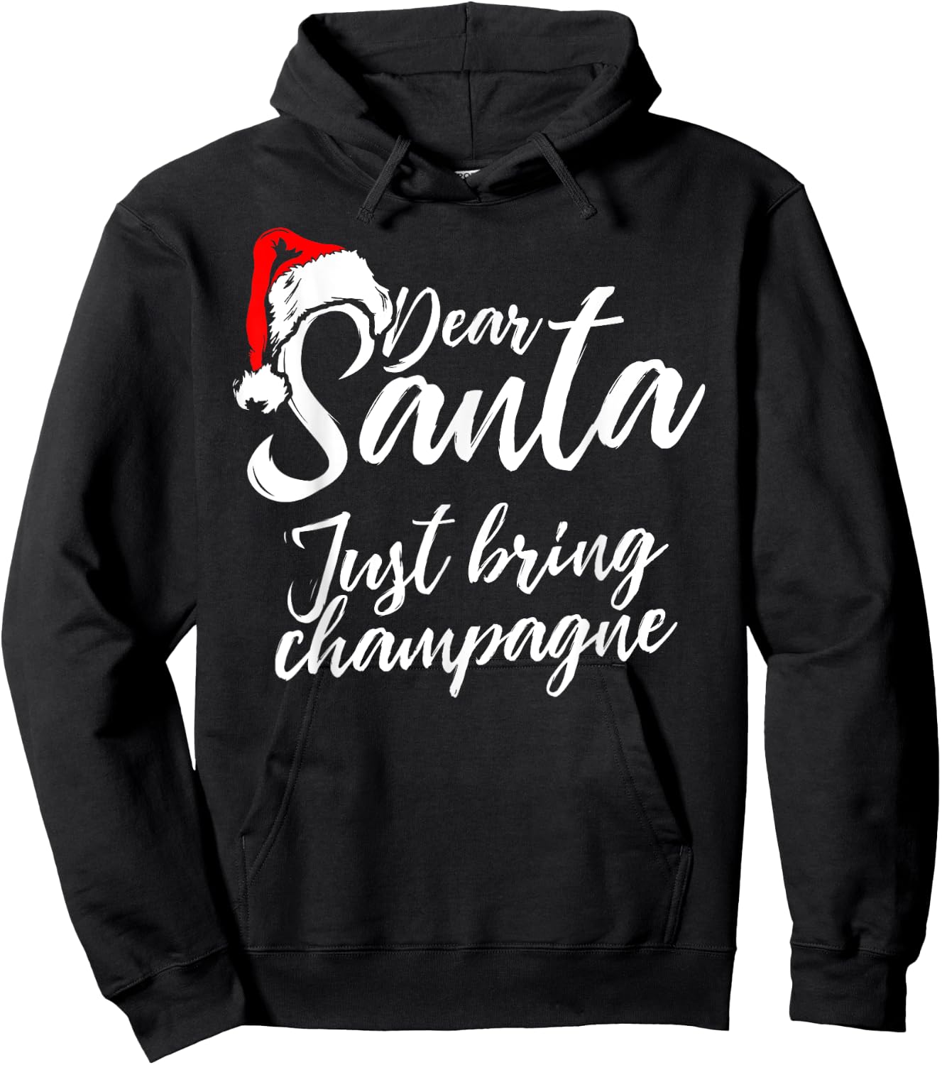 Funny Christmas Drinking - Santa Just Bring Champagne Hoodie - Hoodie | Black