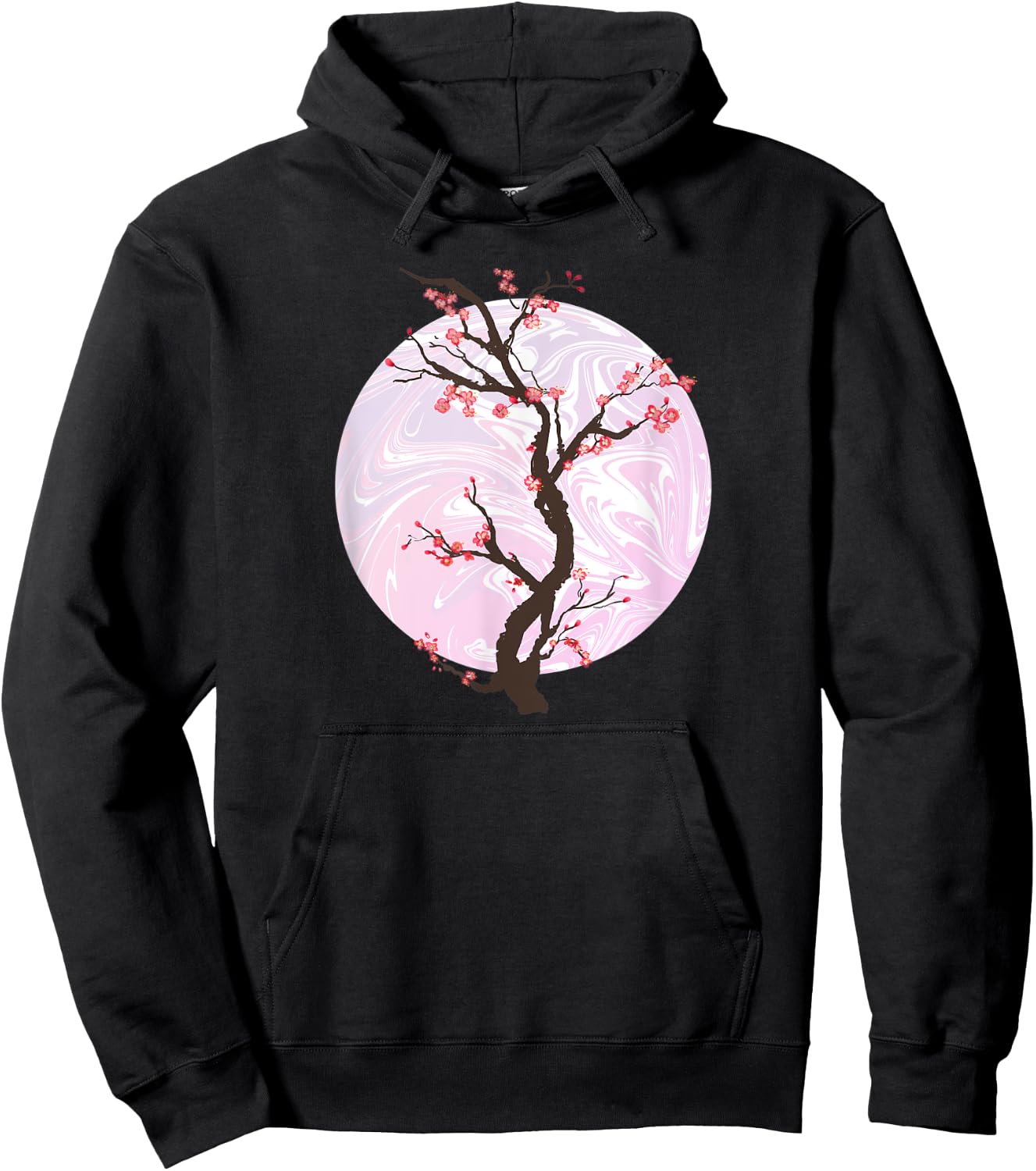 Sakura Japanese Cherry Blossom Tree And Pink Moon Hoodie - Hoodie | Black