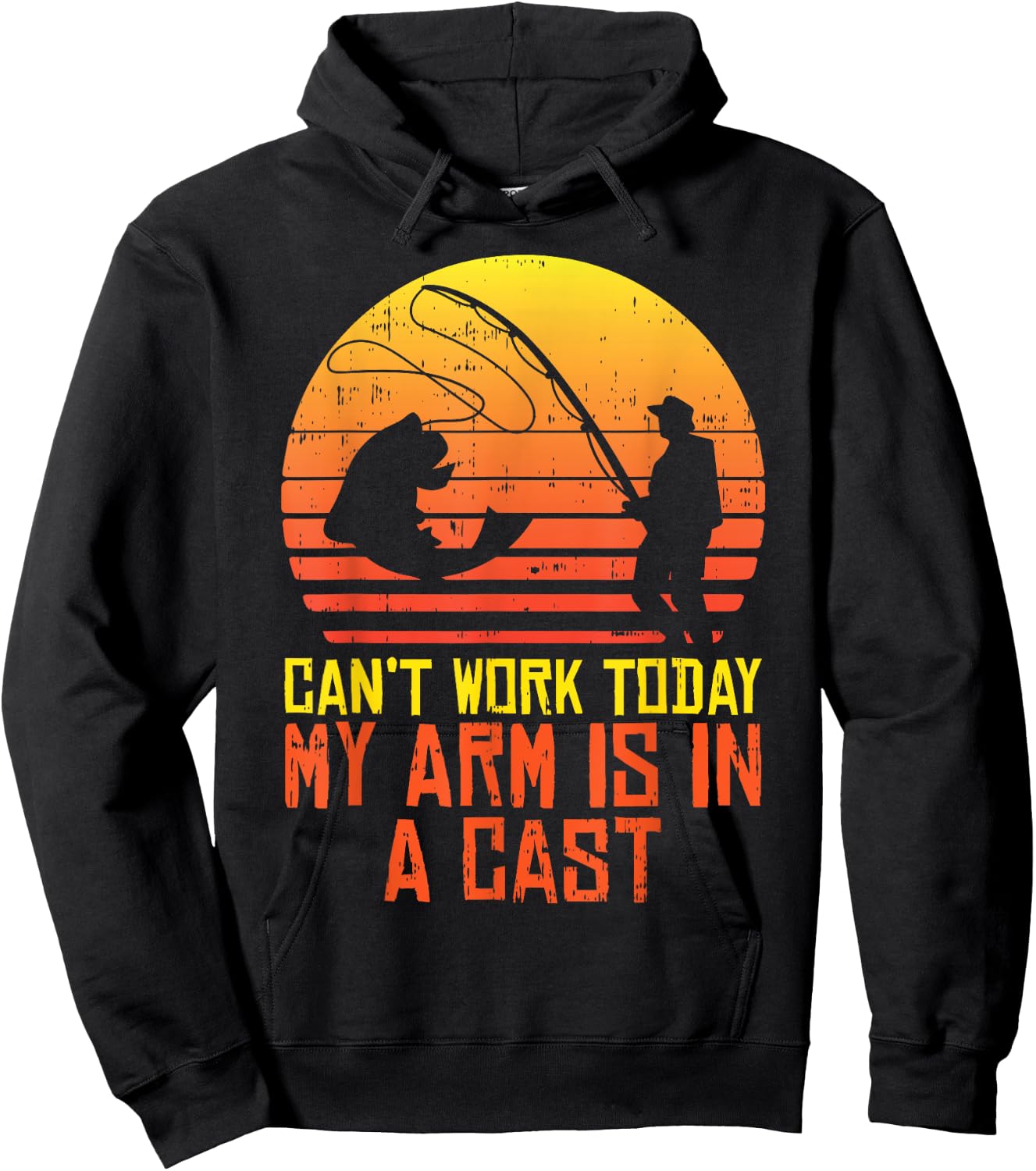 Cant Work Today Arm In A Cast Retro Fishing Fisherman Gift Hoodie - Hoodie | Black