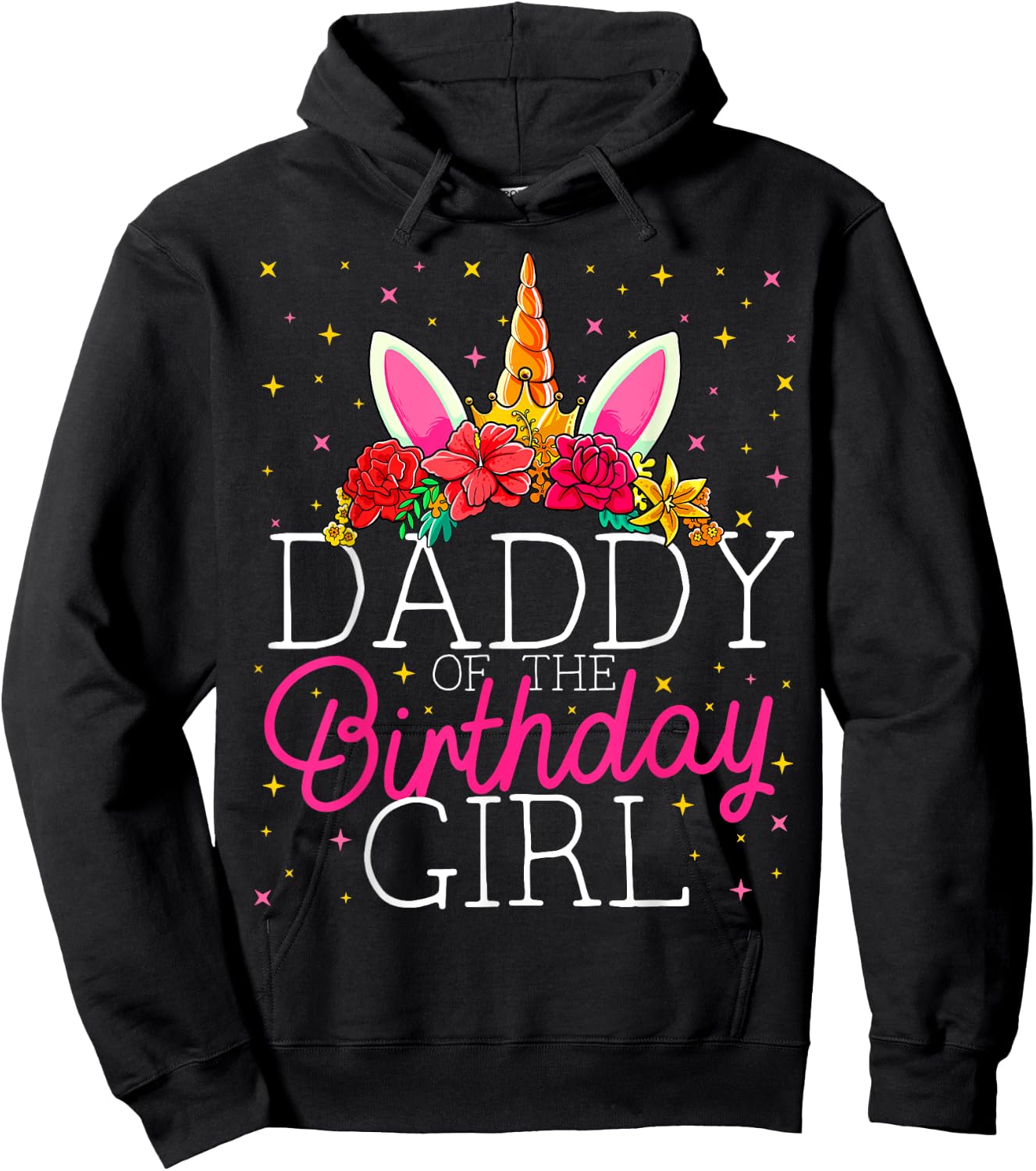Daddy of the Birthday Girl Unicorn Dad Family Matching Hoodie - Hoodie | Black