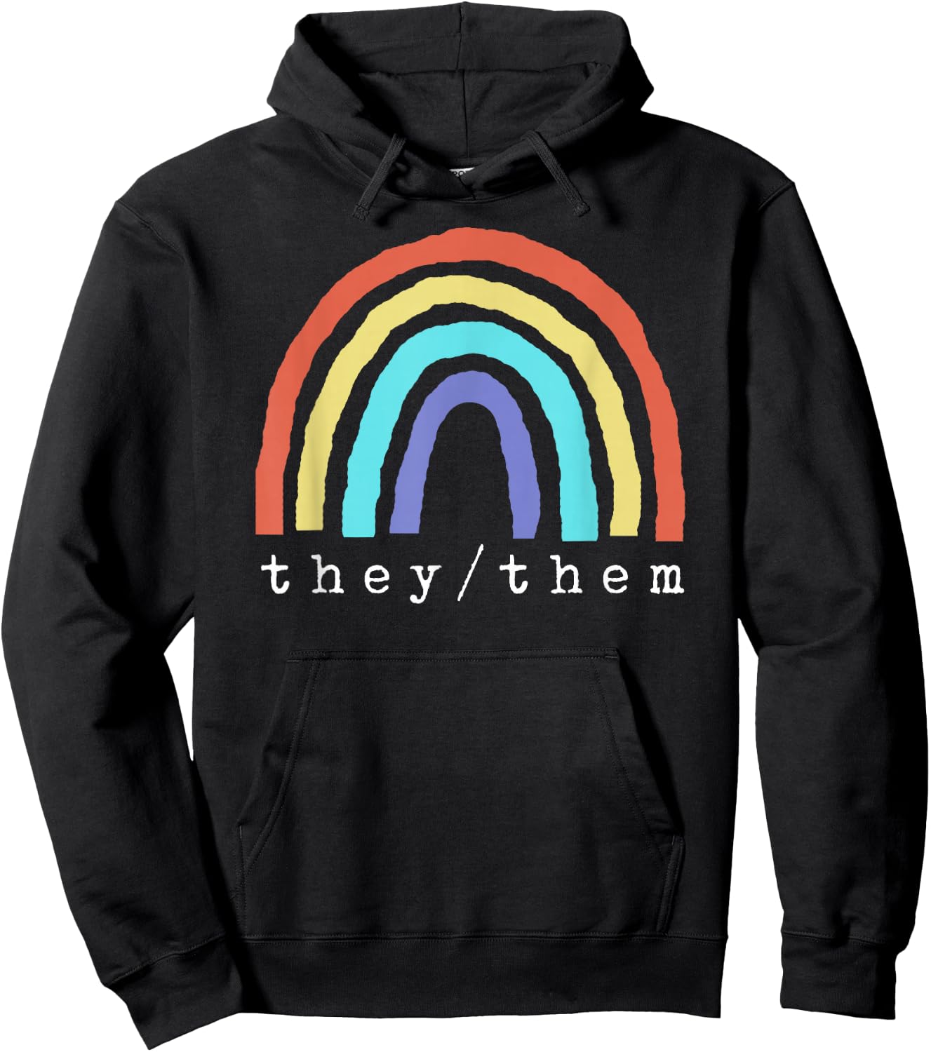 Boho Rainbow Pronouns They Them Pride LBGTQIA Hoodie - Hoodie | Black