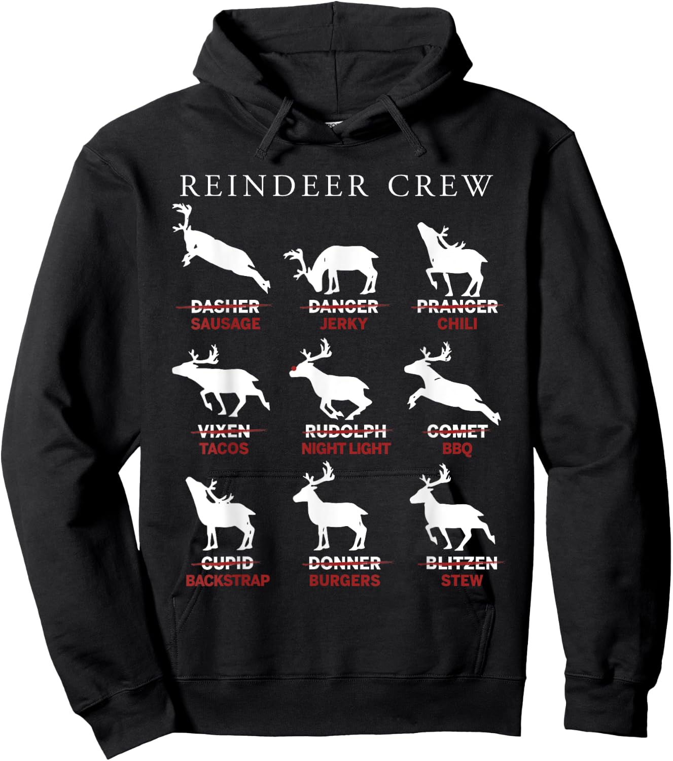 Reindeer Crew Dasher Sausage Dancer Jerky Prancer Chili Xmas Hoodie - Hoodie | Black