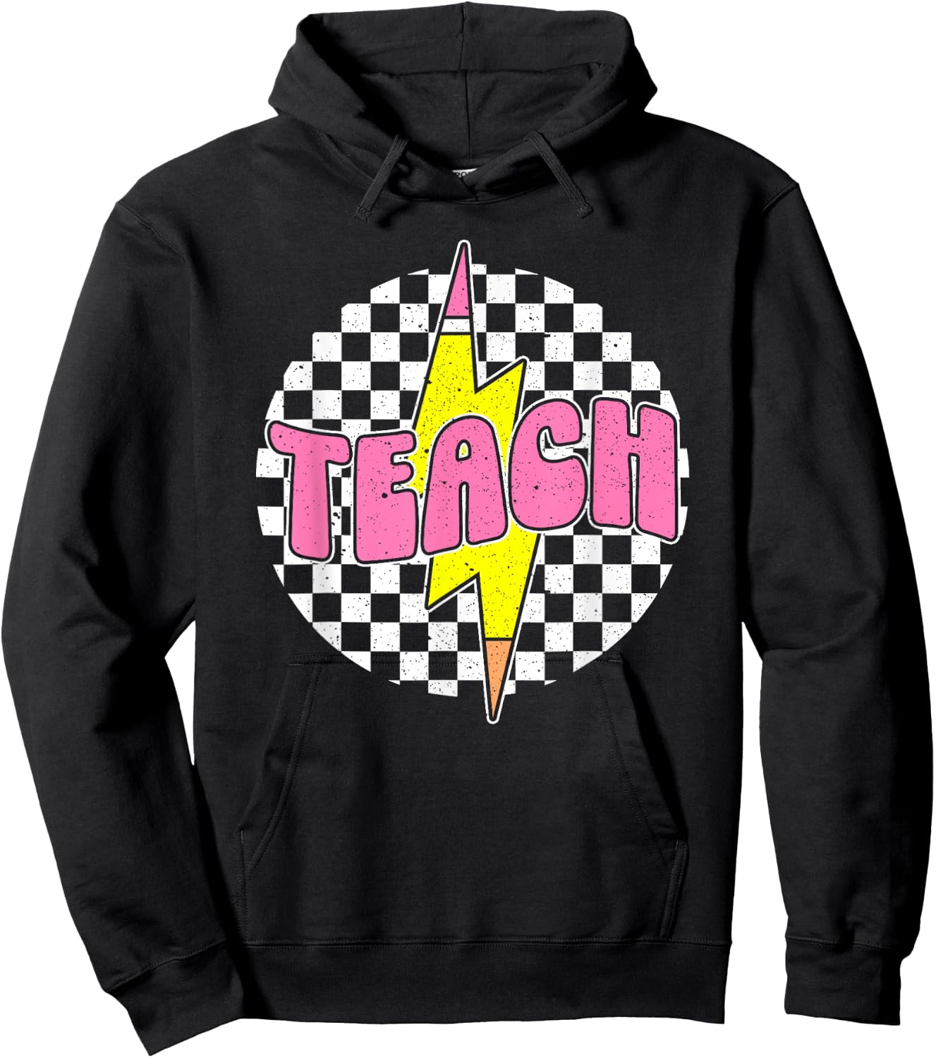 Checkered Teach Pencil Lightning Bolt Back To School Hoodie - Hoodie | Black