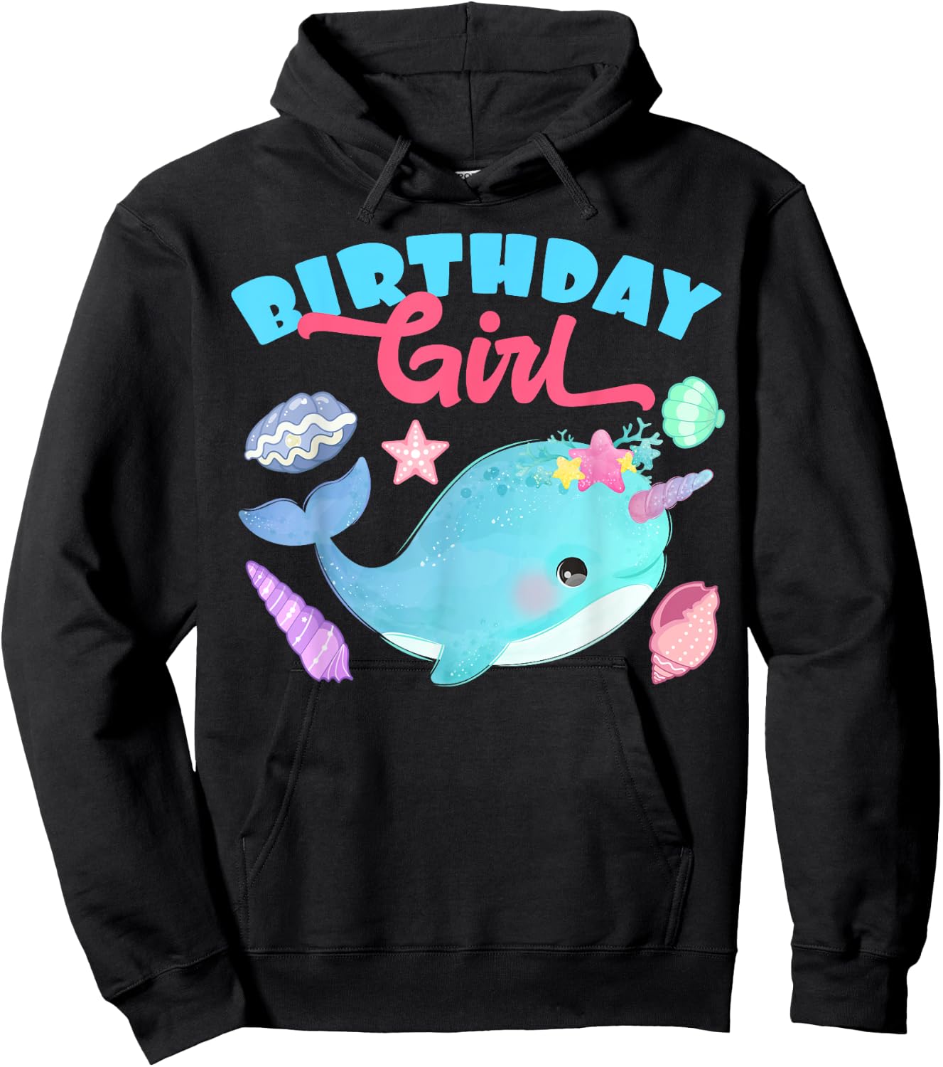 Birthday Girl CAke Candle Narwhale Animals Fish Top Narwhal Hoodie - Hoodie | Black